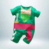 Body entier pour bébé représentant l’uniforme de Zoro avec ceinture rose