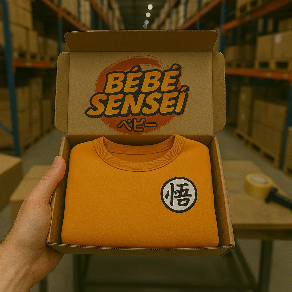 Packaging tenue Goku dans une warehouse prêt à être envoyé au client